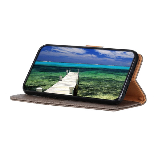 Samsung Galaxy A14 5G KHAZNEH Cowhide Texture Horizontal Flip Leather Phone Case - Khaki